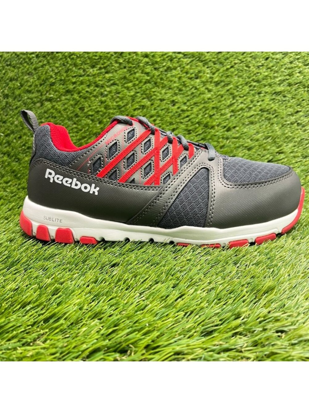 Reebok Sublite SR Mens Size 9E Gray Red White Steel Toe Safety Working Shoes